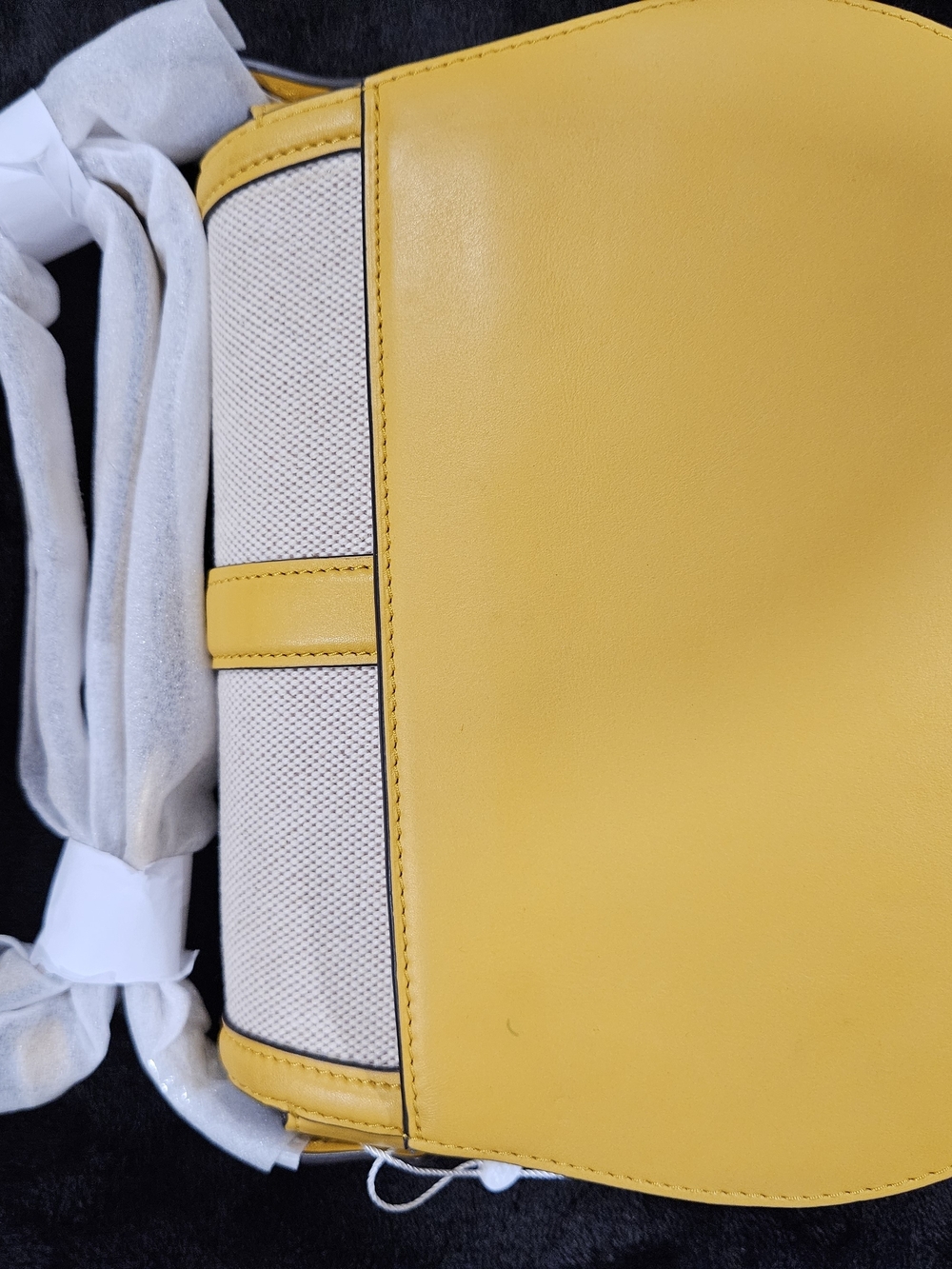 Tory Burch Yellow Canvas & Leather Trim Crossbody with Logo Charm - Picture 6 of 6
